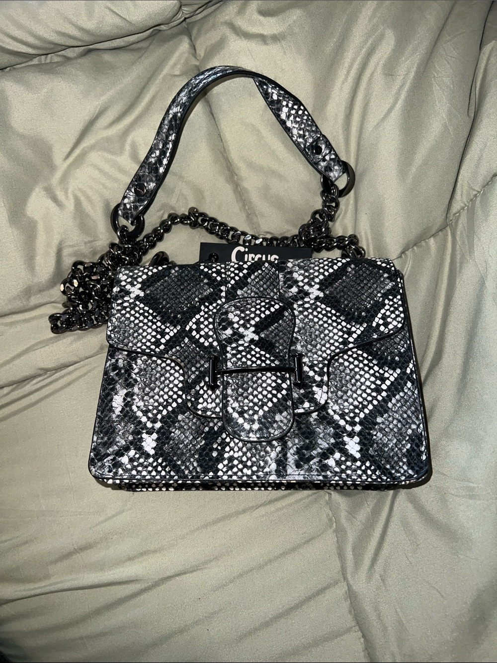 Circus Snake-Print Chain Handle Shoulder Bag - Black & White